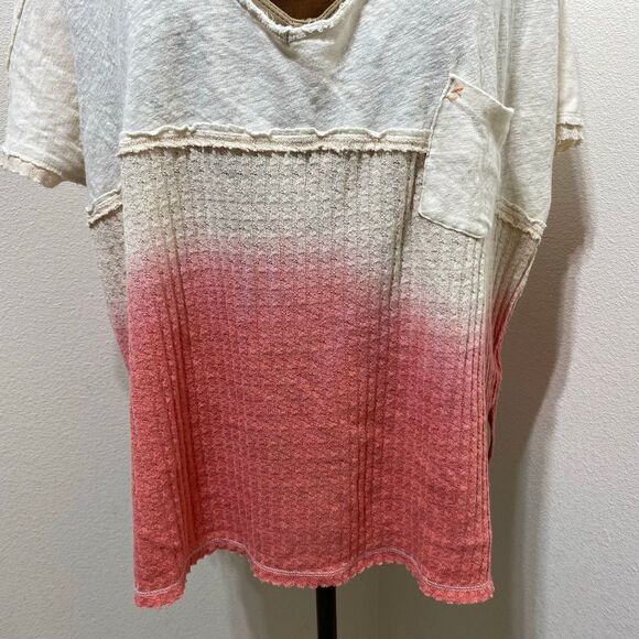 Free People We The Free Sundial Tee Beige And Orange Dip Dye Oversized Top Sz Sm - Picture 3 of 8